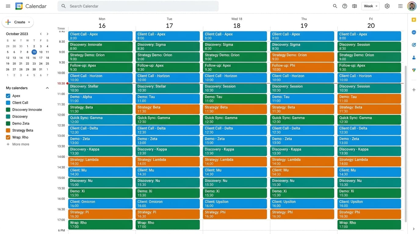 Google Calendar Packed Client Bookings Schedule